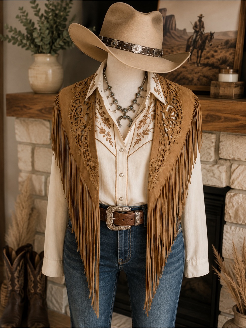 Vintage Starement Peice Pat  Dahnke Genuine Leather Tan Western Fringe Vest
